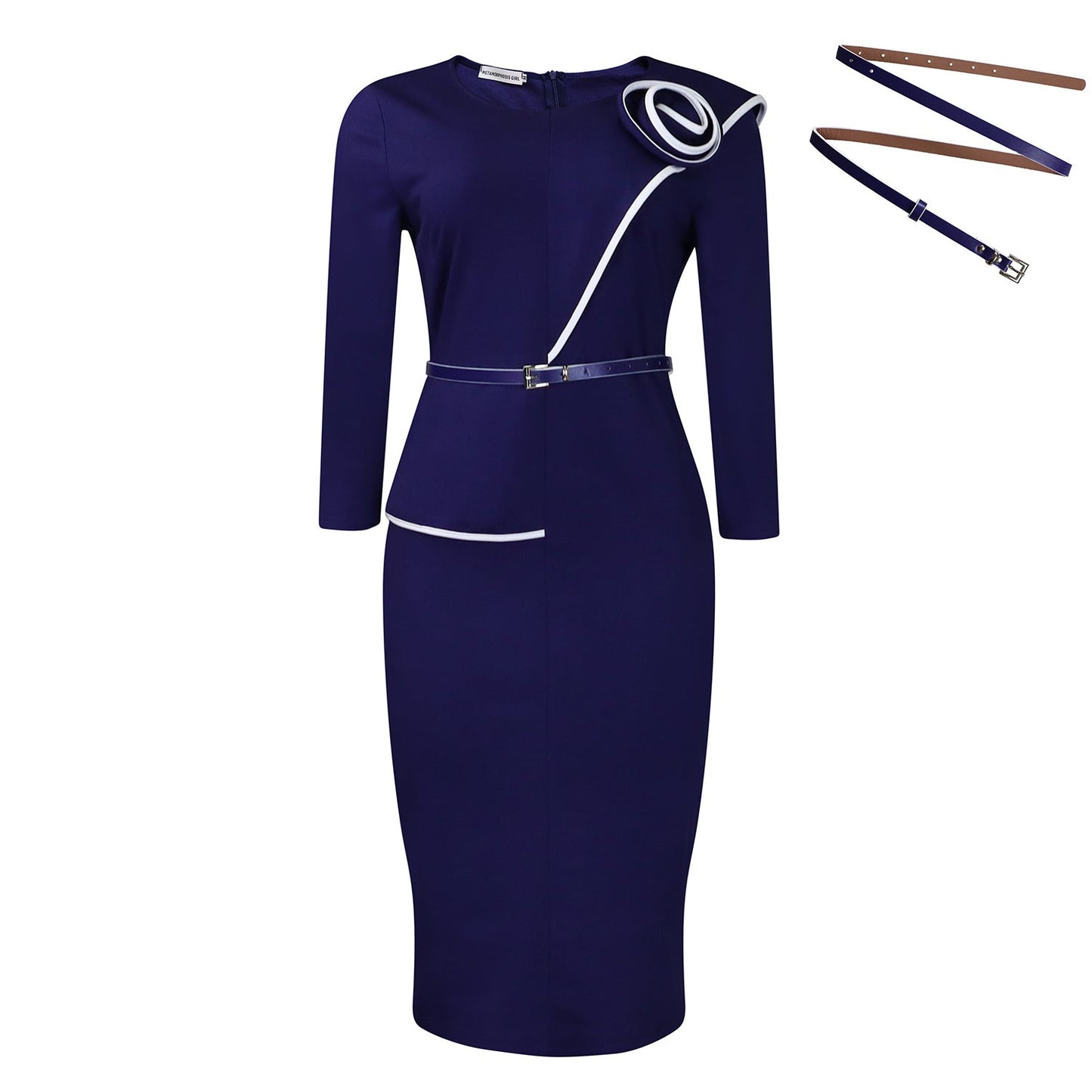 Damen Etuikleid mit Gürtel Modern Elegant Eveloria