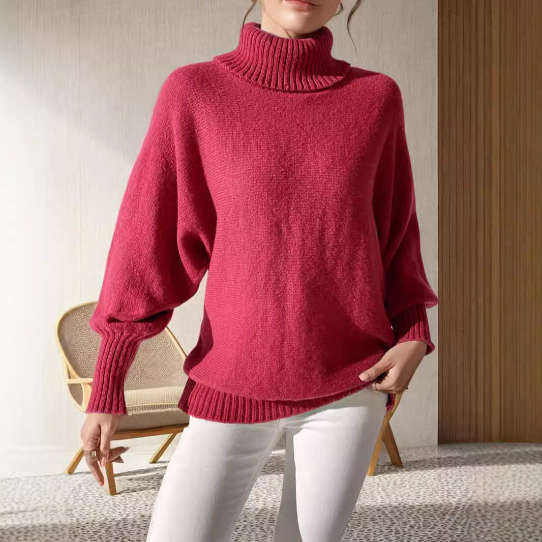 Damen Rollkragenpullover Voluminöse Ärmel Feines Strickmuster Eveloria