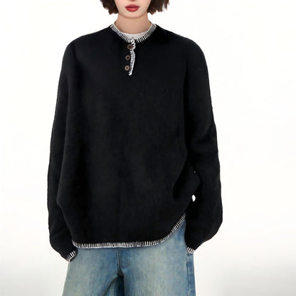 Damen Grobstrickpullover Lässig Knopfleiste Beige