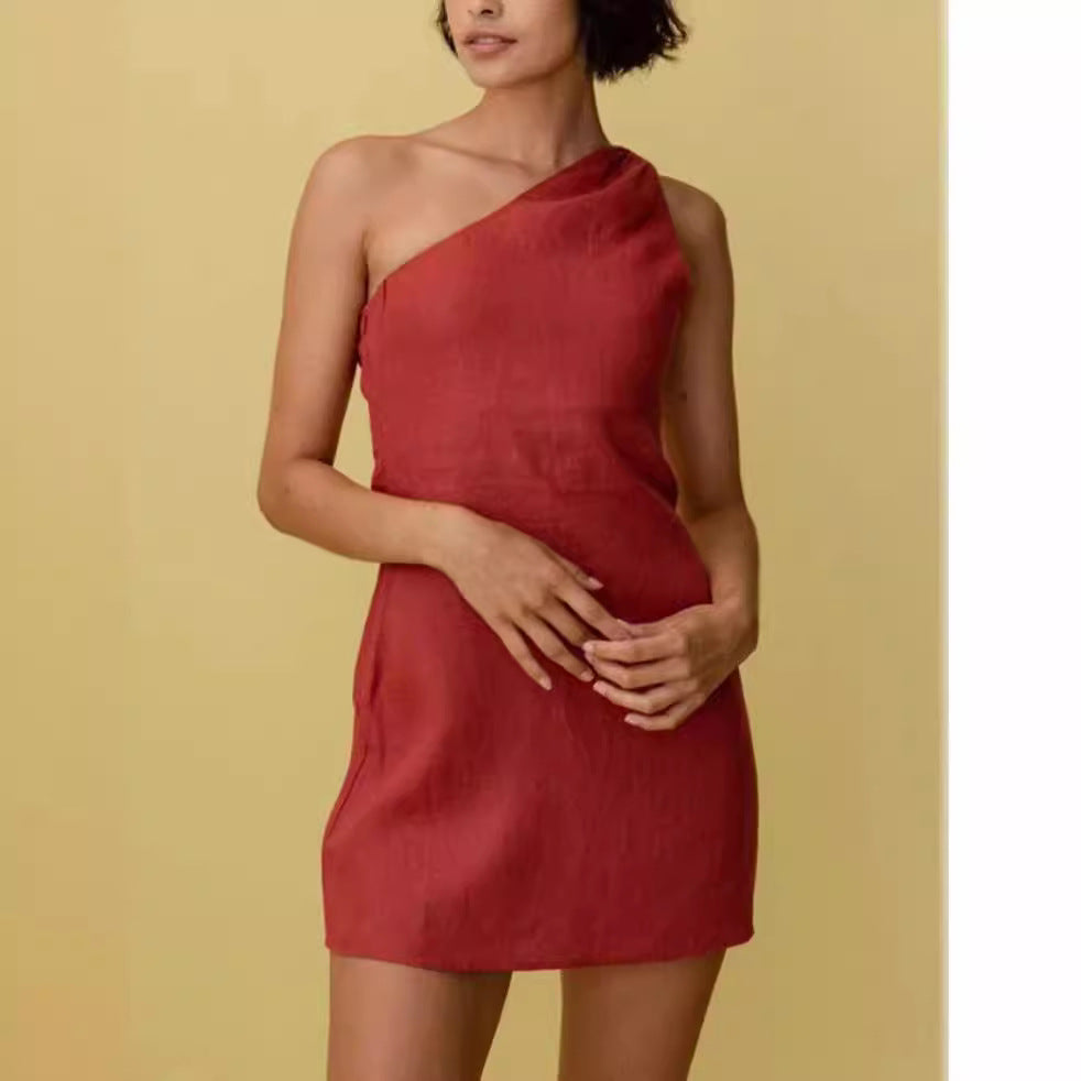 Damen Minikleid Asymmetrisch Einseitig Schmaler Träger