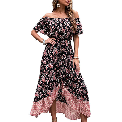 Damen Off-Shoulder Maxikleid Floralmuster Hochschlitz