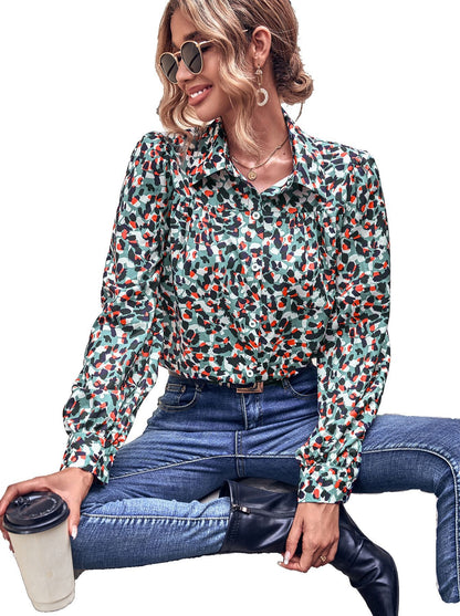 Damen Bluse Floralmuster Puffärmel