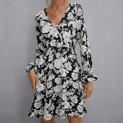 Damen Wickelkleid Floralmuster Elastisch Eveloria