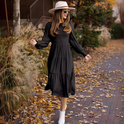 Damen Langarmkleid Raffung Volantdetail Eveloria