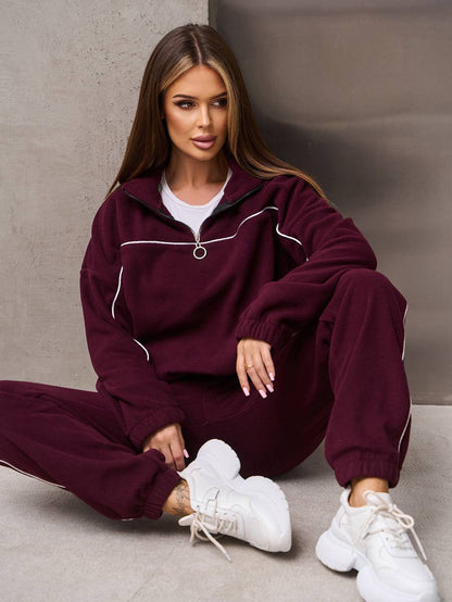 Damen Fleece-Outfit Reißverschluss Kuschelig Grau