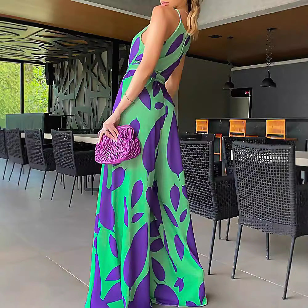 Damen Maxikleid Floralmuster Taillengürtel