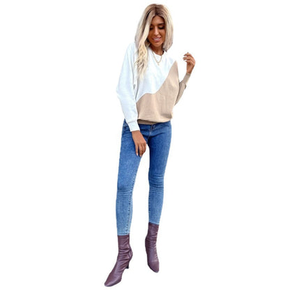 Damen Strickpullover Blockstreifen-Design Grau