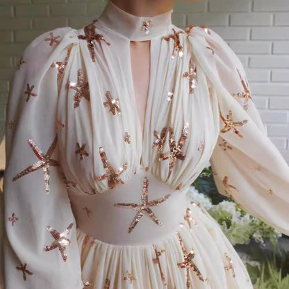 Damen Abendkleid Paillettenbesatz Eleganter Kragen
