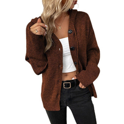 Damen Strickjacke Kapuze Grobstrick Grau