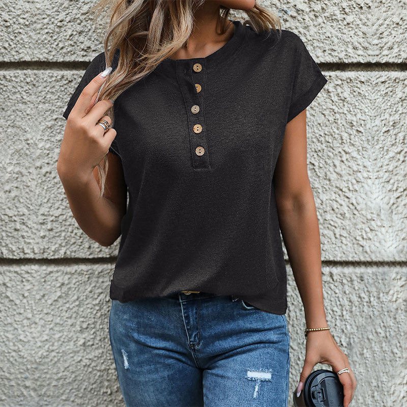 Damen T-Shirt mit Knopfleiste Lässiger Schnitt Eveloria