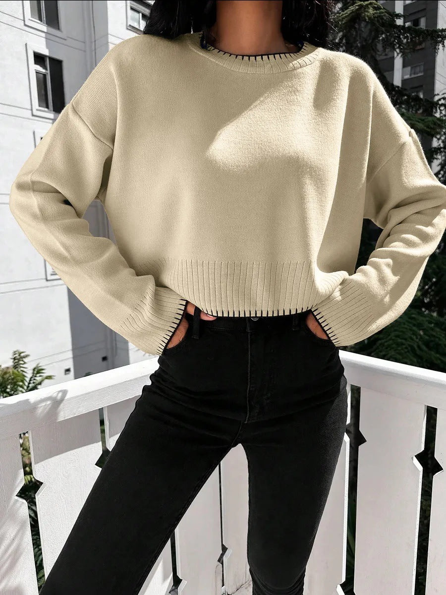 Damen Kurzpullover Strukturiert Lässig Eveloria