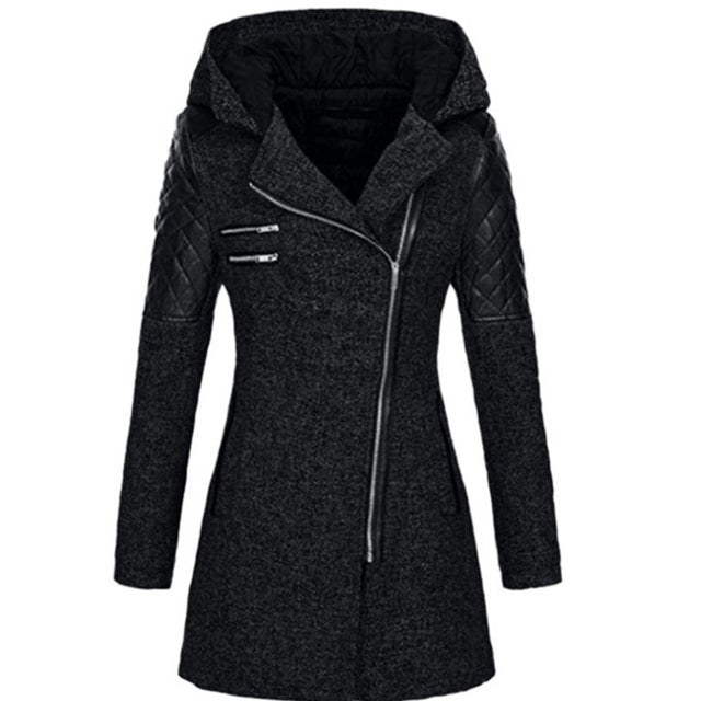 Damen Steppjacke mit Kapuze und asymmetrischem Reißverschluss