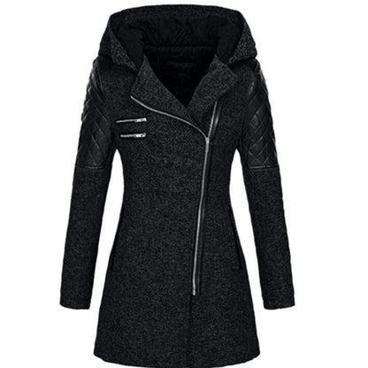 Damen Steppjacke mit Kapuze und asymmetrischem Reißverschluss