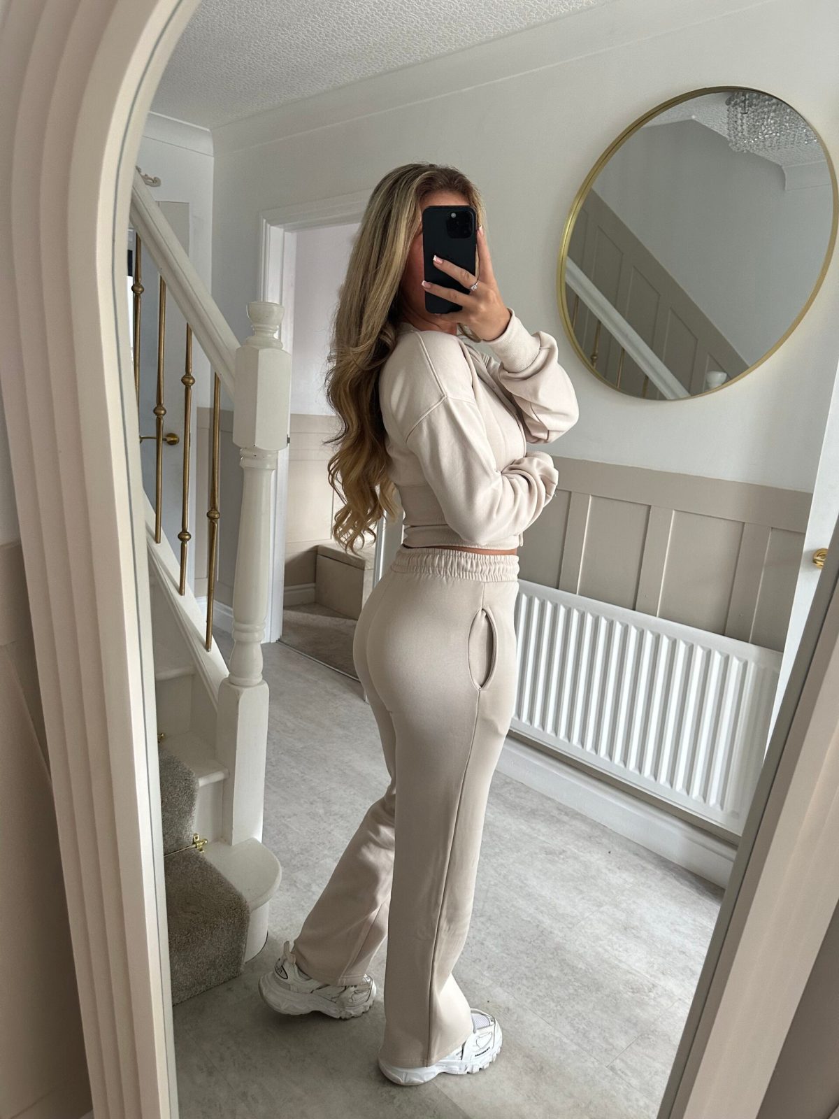 Damen Sweat-Kombi Elastischer Bund Knopfdetails Grau