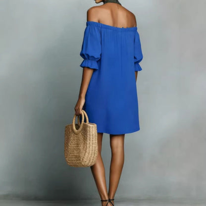 Damen Off-Shoulder-Kleid mit Knopf- und Rüschen-Details