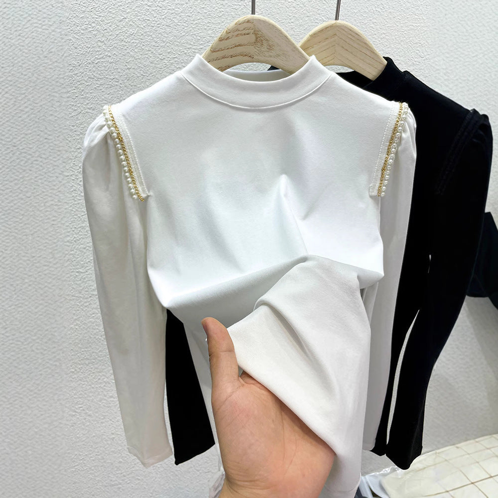 Eveloria Damen Longsleeve Oberteil mit Perlenapplikationen Elegantes