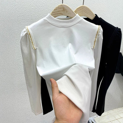 Eveloria Damen Longsleeve Oberteil mit Perlenapplikationen Elegantes
