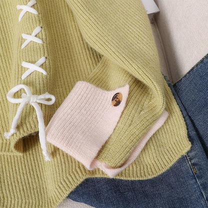 Damen Grobstrickpullover Schnürdetails Eveloria