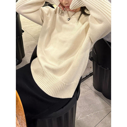 Damen Strickpullover Rundhalsausschnitt Rippbündchen Eveloria