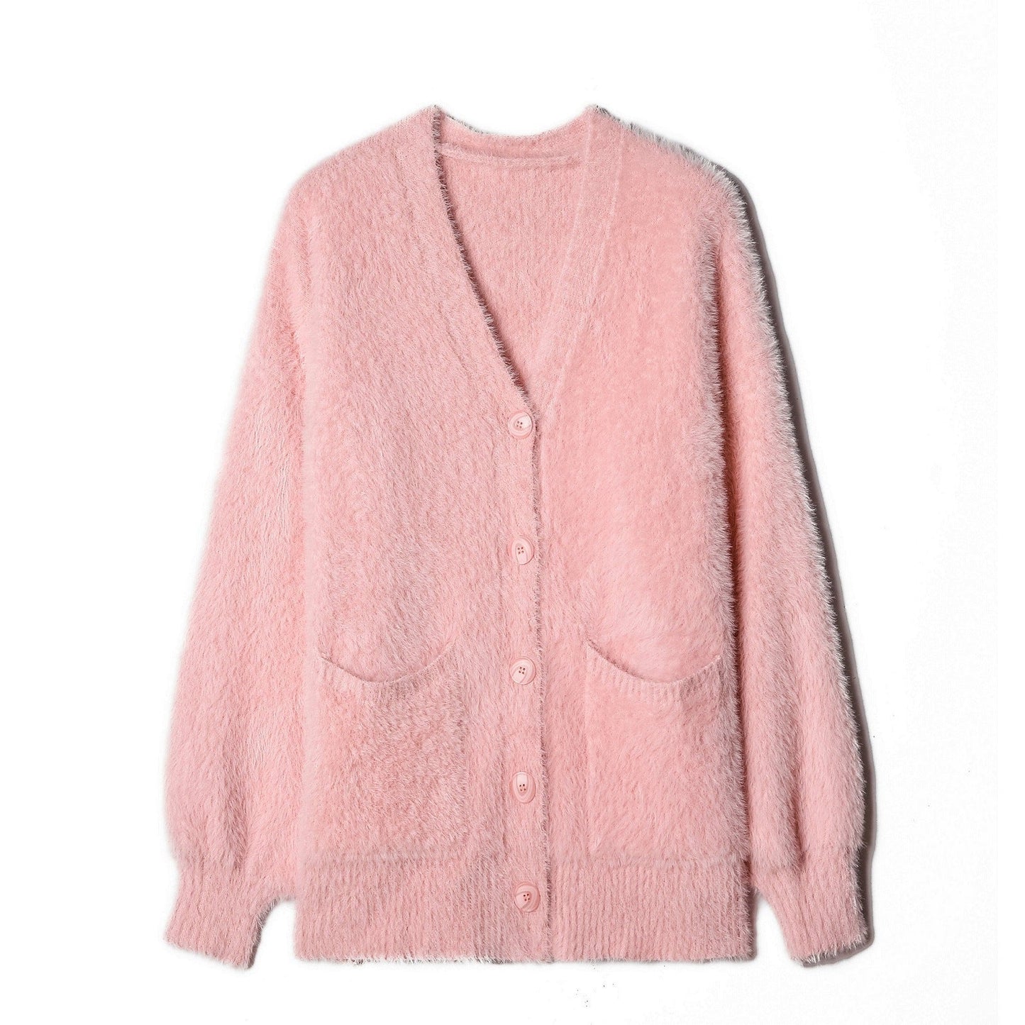 Damen Strickjacke Flauschig Mit Taschen Breites Revers Beige