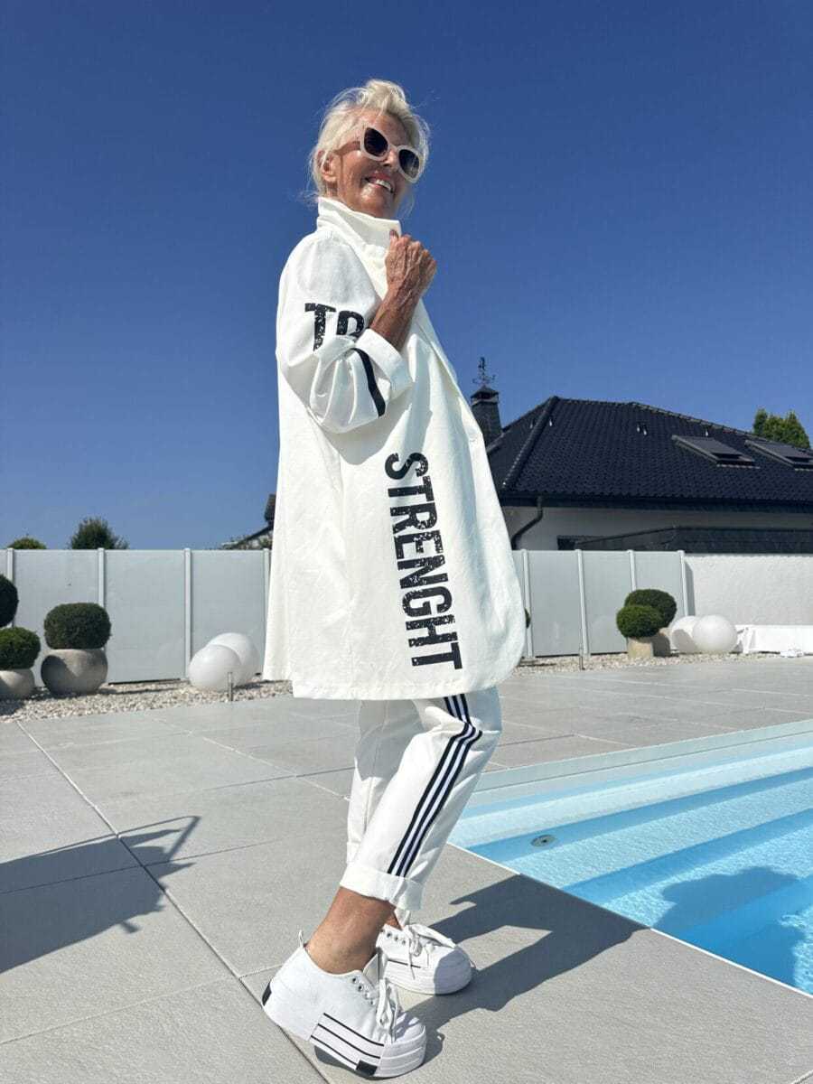 Damen Trenchcoat mit Streifen Weiß