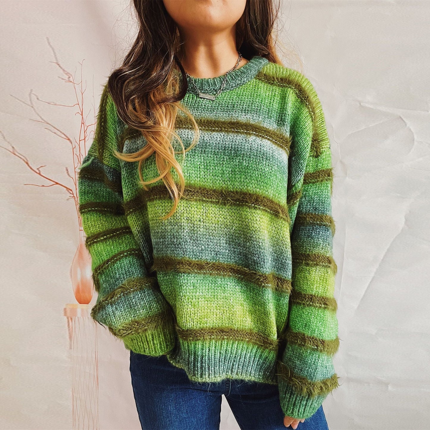 Damen Strickpullover Flauschig mit Farbverlauf Eveloria