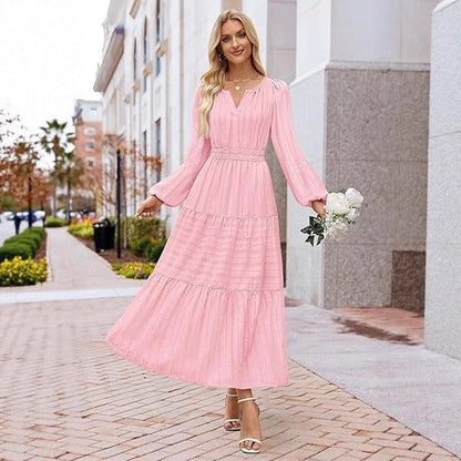 Damen Maxikleid mit Puffärmeln und Smoktaillen Elegant
