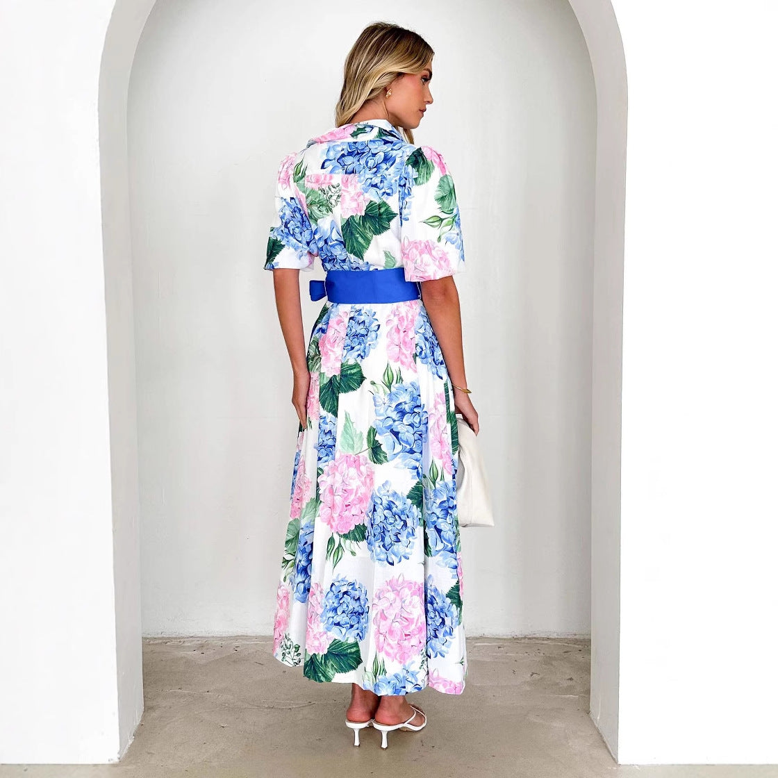 Damen Maxikleid Floral mit Gürtel Weich