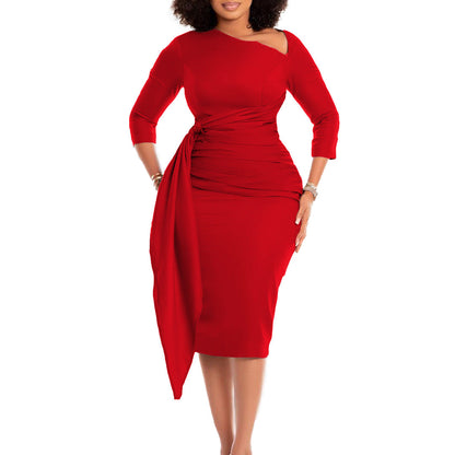 Damen Etuikleid Elegante Drapierung Asymmetrisch Eveloria
