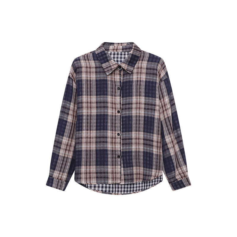 Damen Overshirt Kariert Moderner Schnitt Lässig Blau Weiss