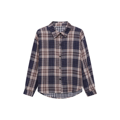 Damen Overshirt Kariert Moderner Schnitt Lässig Blau Weiss