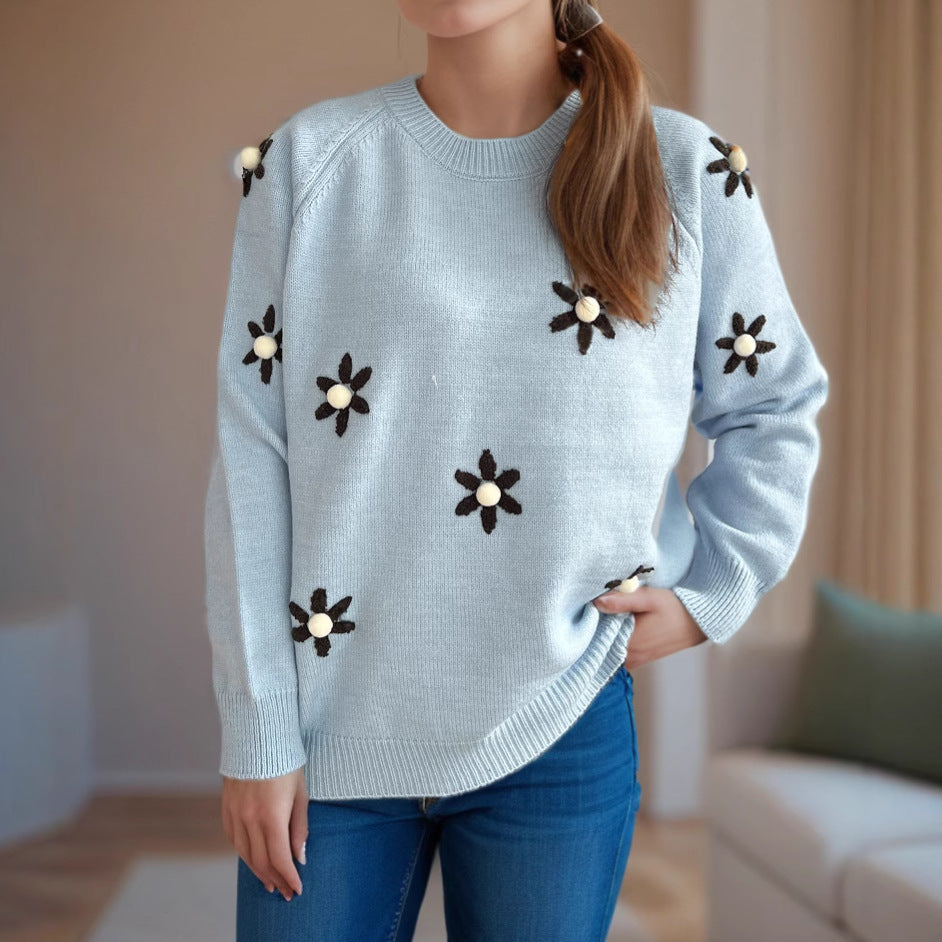 Damen Pullover Flora-Applikationen Lässiger Schnitt