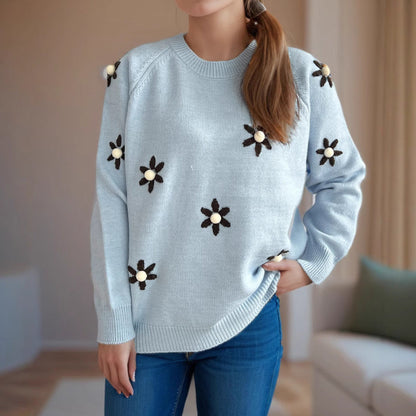 Damen Pullover Flora-Applikationen Lässiger Schnitt
