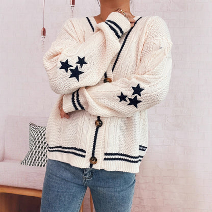 Damen Strickjacke mit Sternen Detail Beige