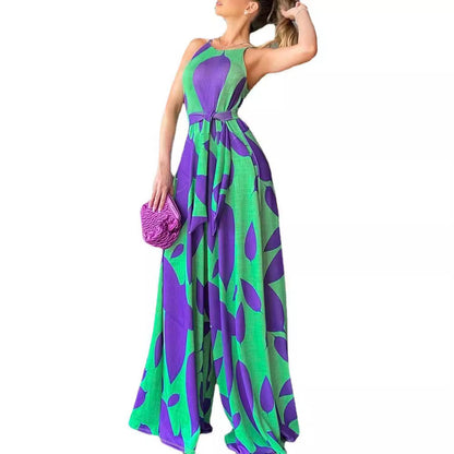 Damen Maxikleid Floralmuster Taillengürtel