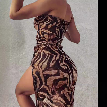Damen Minikleid Asymmetrisch Animal-Print