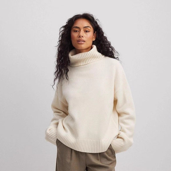 Damen Rollkragenpullover Feinstrick Beige - Eveloria