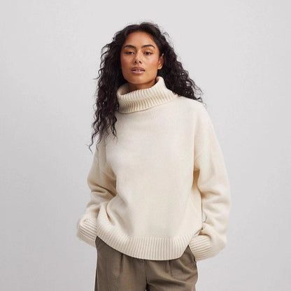 Damen Rollkragenpullover Feinstrick Beige - Eveloria