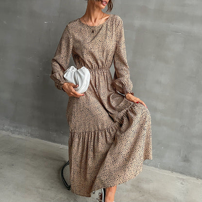 Damen Maxikleid Elastischer Taillengürtel Rüschendetails