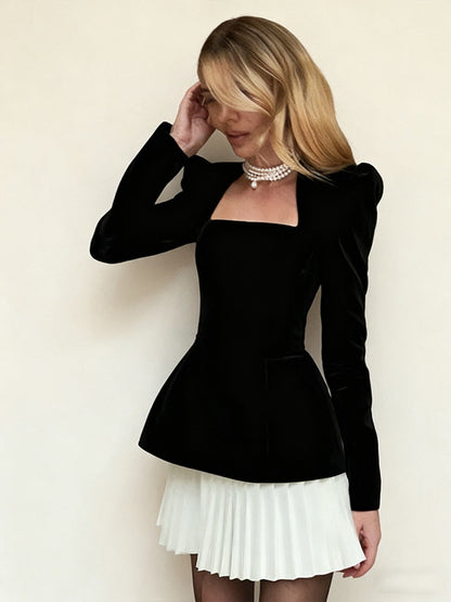 Damen Blazer-Jacke Samt Asymmetrisch Eveloria