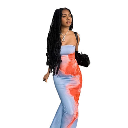 Damen Langarmkleid Figurbetonter Schnitt Moderner Farbverlauf