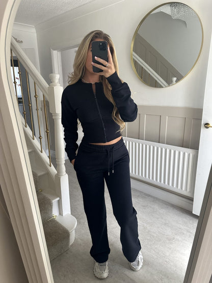 Damen Cropped Hoodie Jogginghose Set Elastischer Bund Eveloria