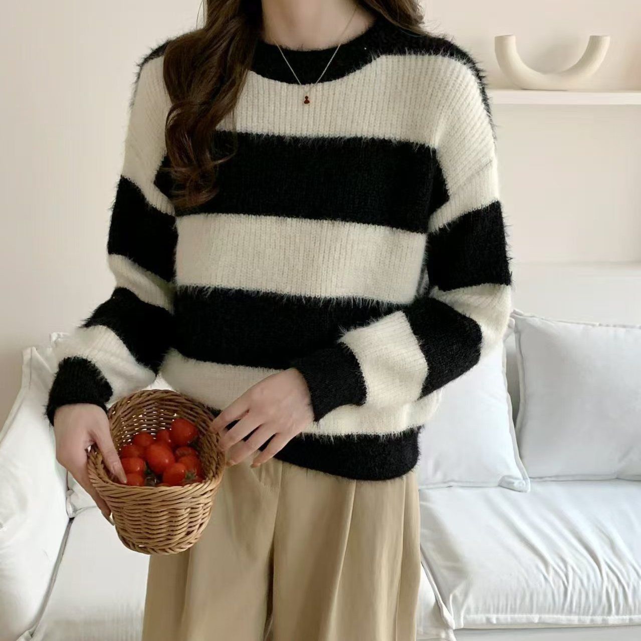 Damen Kuschelpullover Gestreift Eveloria
