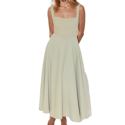 Damen Maxikleid Quadratischer Ausschnitt Fließender Rock Eveloria