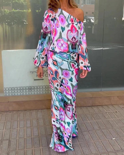 Damen Maxikleid Asymmetrisch Geschmeidige Ärmel