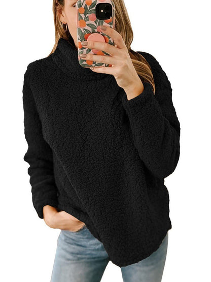 Damen Fleece-Pullover Hochkragen Strukturiert Grau Eveloria