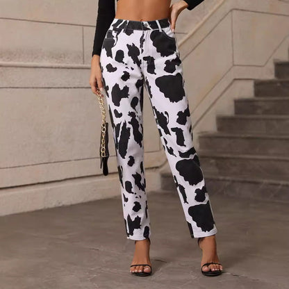 Damen Jeanshose Lässig Kuhflecken-Muster Eveloria - Eveloria