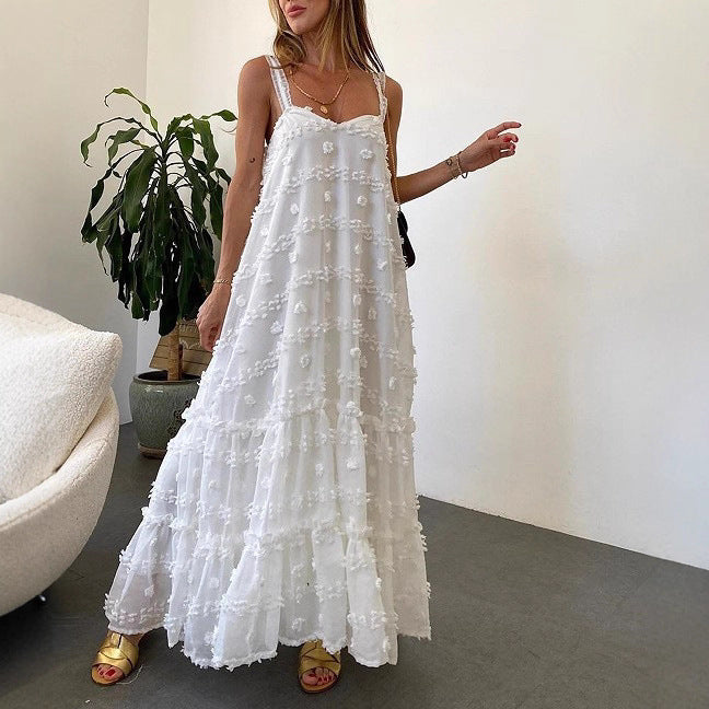 Damen Sommerkleid Bodenlang Floralmuster Rüschendetails