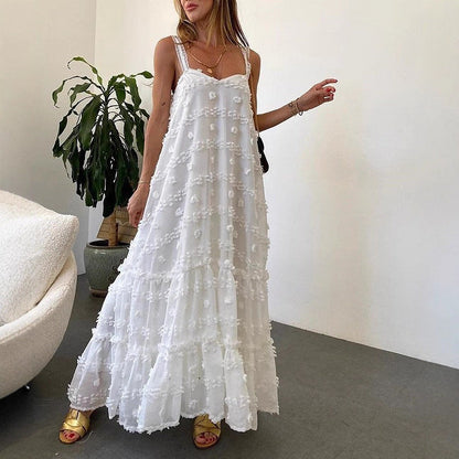 Damen Sommerkleid Bodenlang Floralmuster Rüschendetails