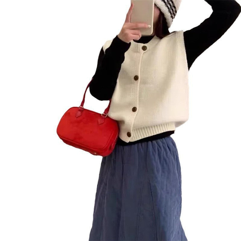 Damen Strickweste Knopf-Design Lässig Beige Eveloria